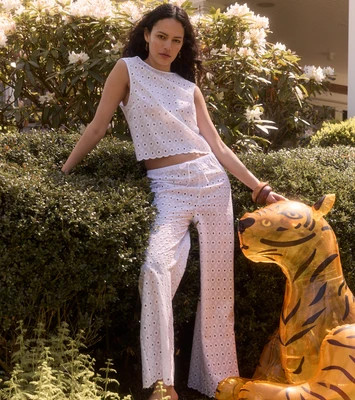The Giovanna Pant - White Diamond Eyelet White Diamond Eyelet / XL | Hill House Home US