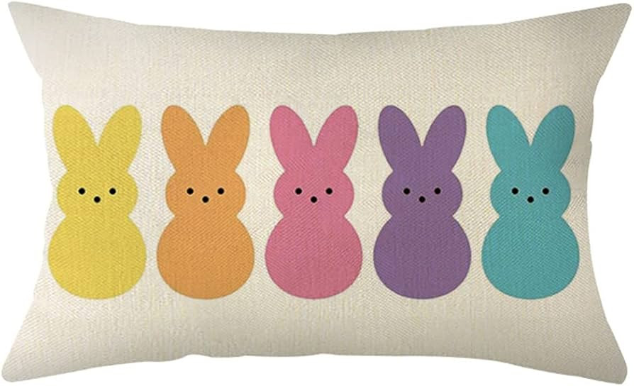 Ogiselestyle Easter Bunny Peeps Lumbar Throw Pillow Cover, 12 x 20 Inch Spring Bunny Rabbit Cushi... | Amazon (US)
