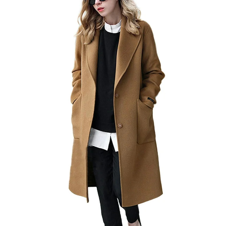 Cindysus Women Trench Coats Shawl Collar Outwear Pocket Coat Warm Office Single-breasted Overcoat... | Walmart (US)