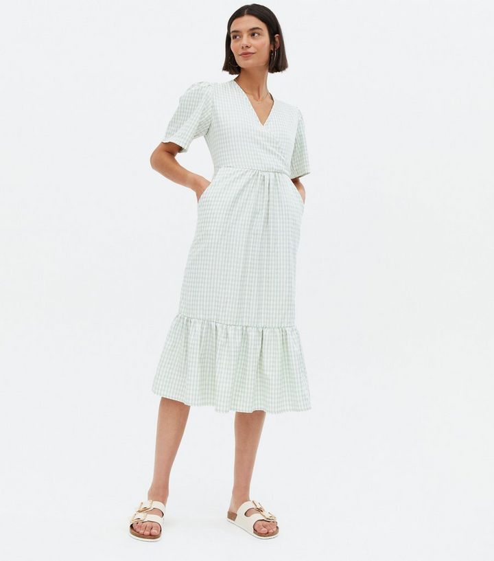 Cameo Rose Light Green Gingham Wrap Midi Dress
						
						Add to Saved Items
						Remove from ... | New Look (UK)