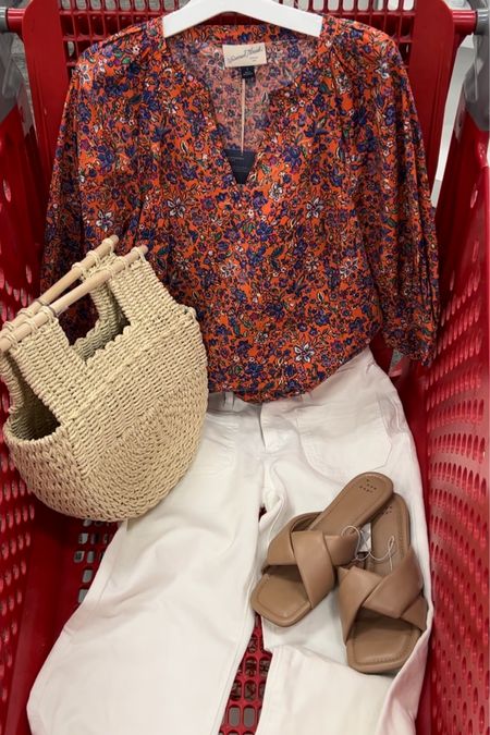 Target outfit idea with the prettiest floral blouse and white jeans. Both fit tts, I’m a small in the top and 6 in jeans. #targetstyle #targetfashion 

#LTKstyletip #LTKunder50