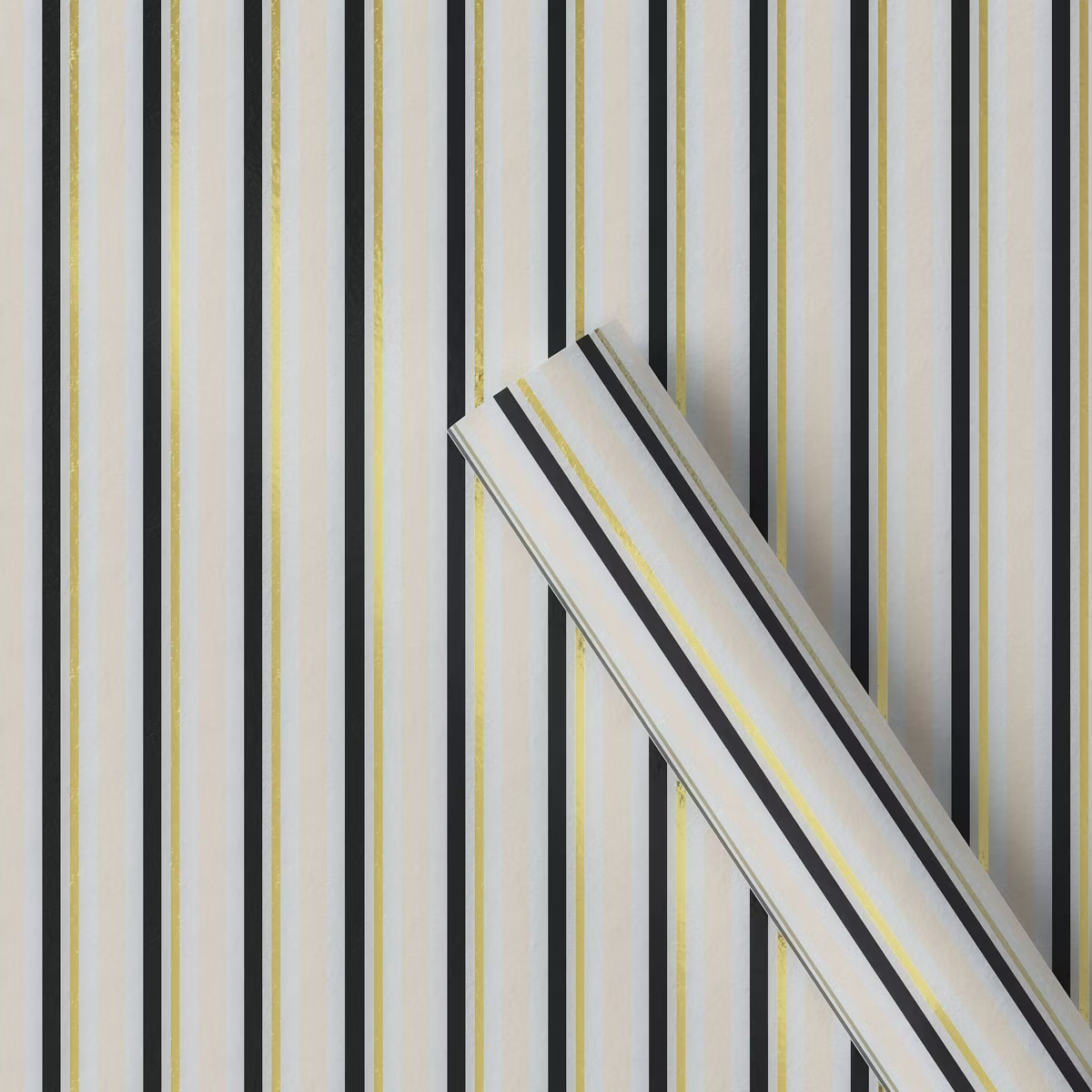 30" 90 sq ft Christmas Roll Wrap Blush/Black/Gold Stripes on Cream - Wondershop™ | Target