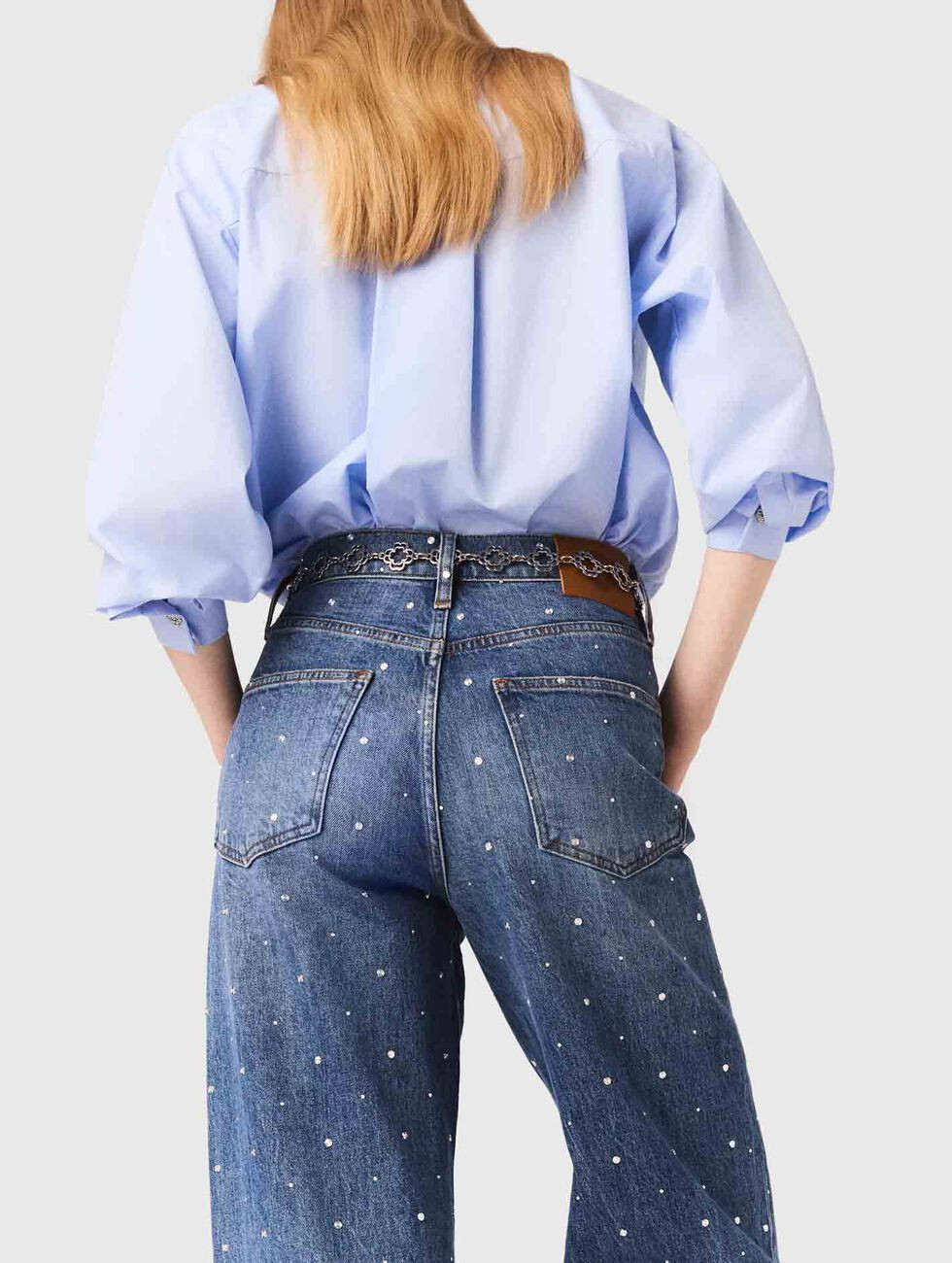 Wide-leg denim jeans with studs Blue for Women | Maje | Maje US