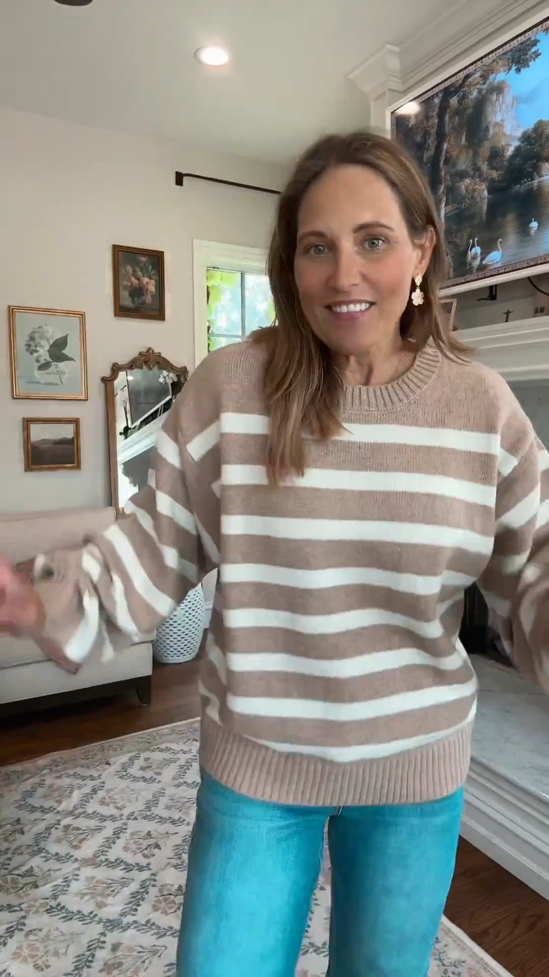 Love this basic striped khaki colored sweater from Social Threads! The balloon sleeves are such a fun detail! Looks great with jeans and white pants! 

#LTKSeasonal #LTKMidsize #LTKOver40