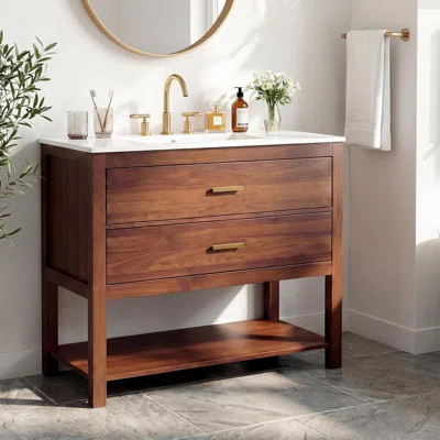 30" Bathroom Vanity with Sink, Farmhouse Bathroom Vanity Storage Cabinet with 2 Drawers and Open Shelf, Wood Frame Bath Storage Vanity | Wayfair North America