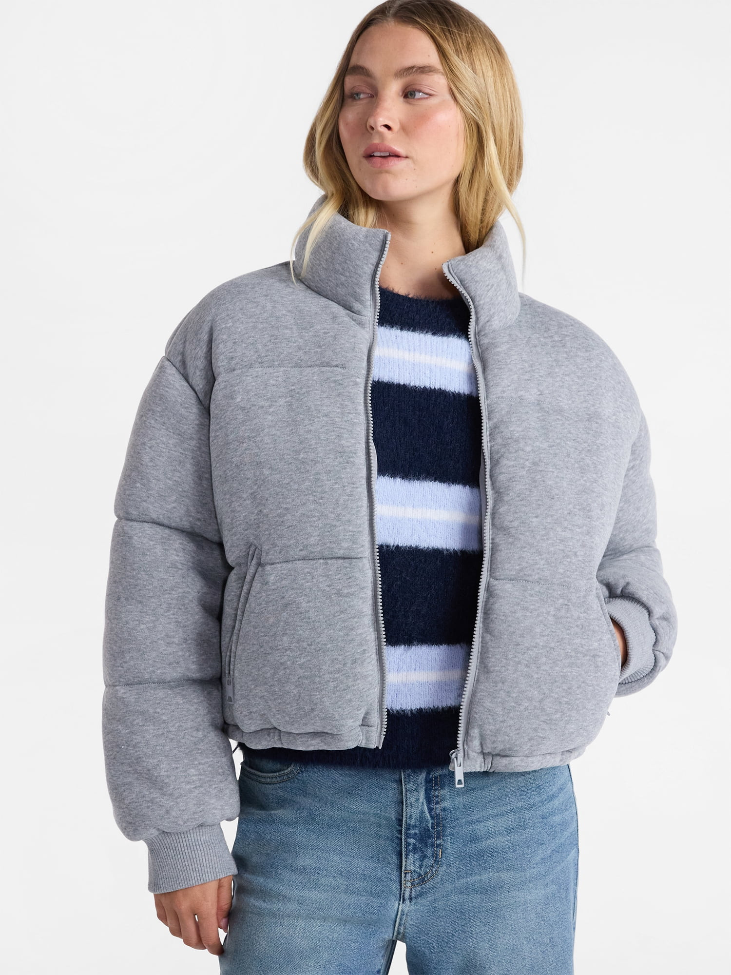 No Boundaries Knit Puffer Jacket, Women's | Walmart (US)