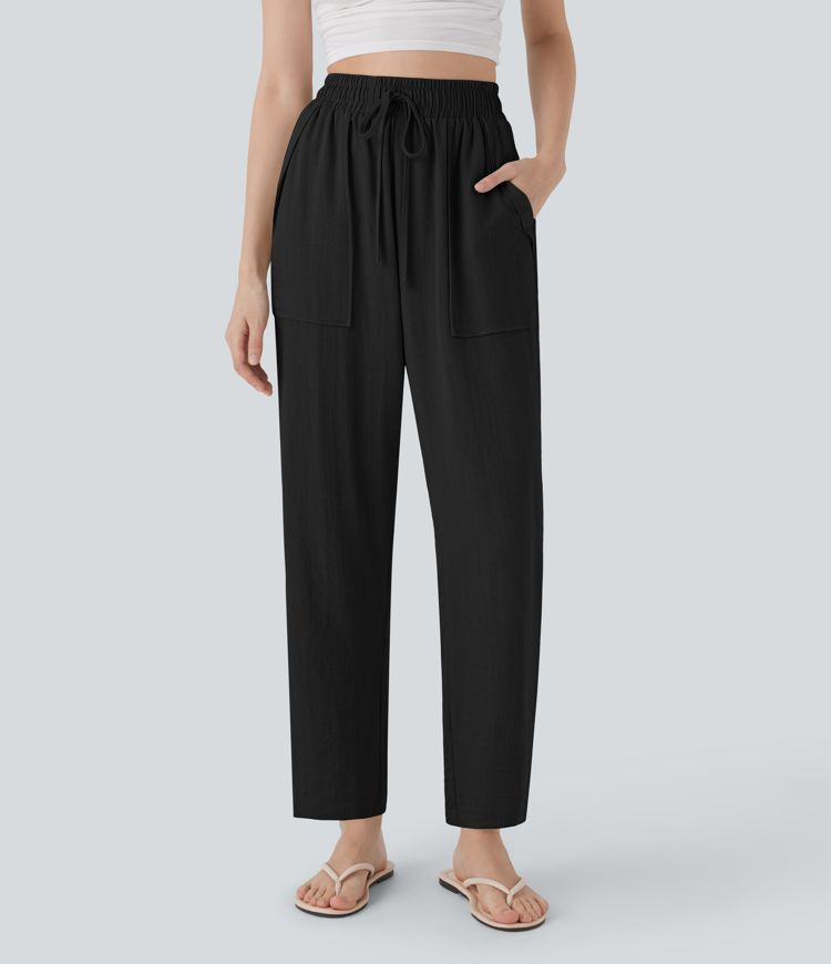 Women’s High Waisted Drawstring Casual Tapered Pants with Pockets - Halara | HALARA