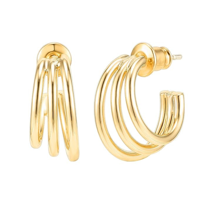 PAVOI 14K Gold Plated Sterling Silver Post Split Huggie Earrings | Rose/White/Yellow Gold Earring... | Amazon (US)