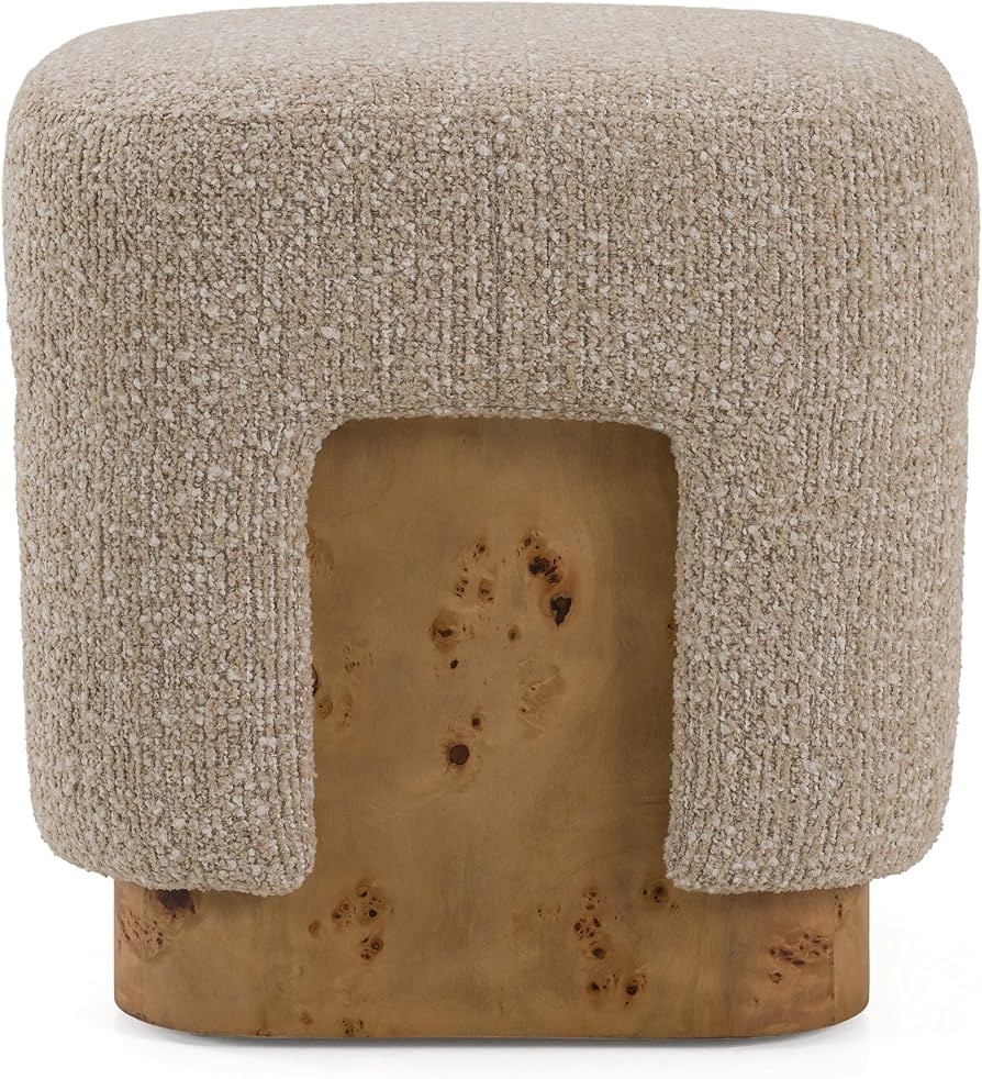 Mayfair Contemporary Beige Fabric & Burl Square Ottoman | Amazon (US)