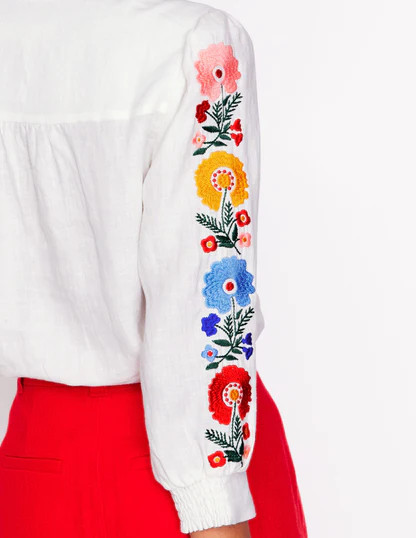 Alicia Linen Top-White, Floral Embroidery | Boden (US)