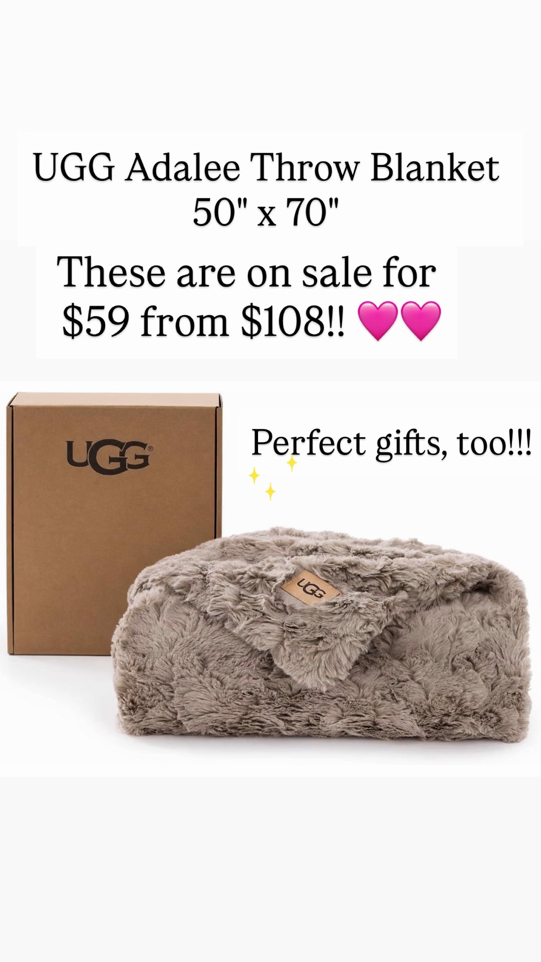 UGG Adalee Throw Blanket for Bed, Faux Fur Blanket, 50" x 70",
