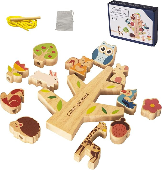 SJTKJ Montessori Toys 2 in 1, Wooden STEM Educational Toy Toddlers Balancing Stacking Game & Pres... | Amazon (US)