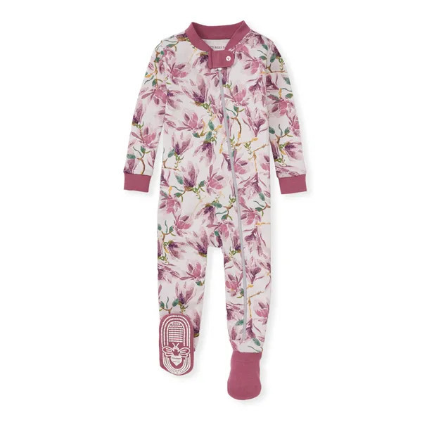 Magnificent Magnolias Organic Baby Zip Front Snug Fit Footed Pajamas | Burts Bees Baby