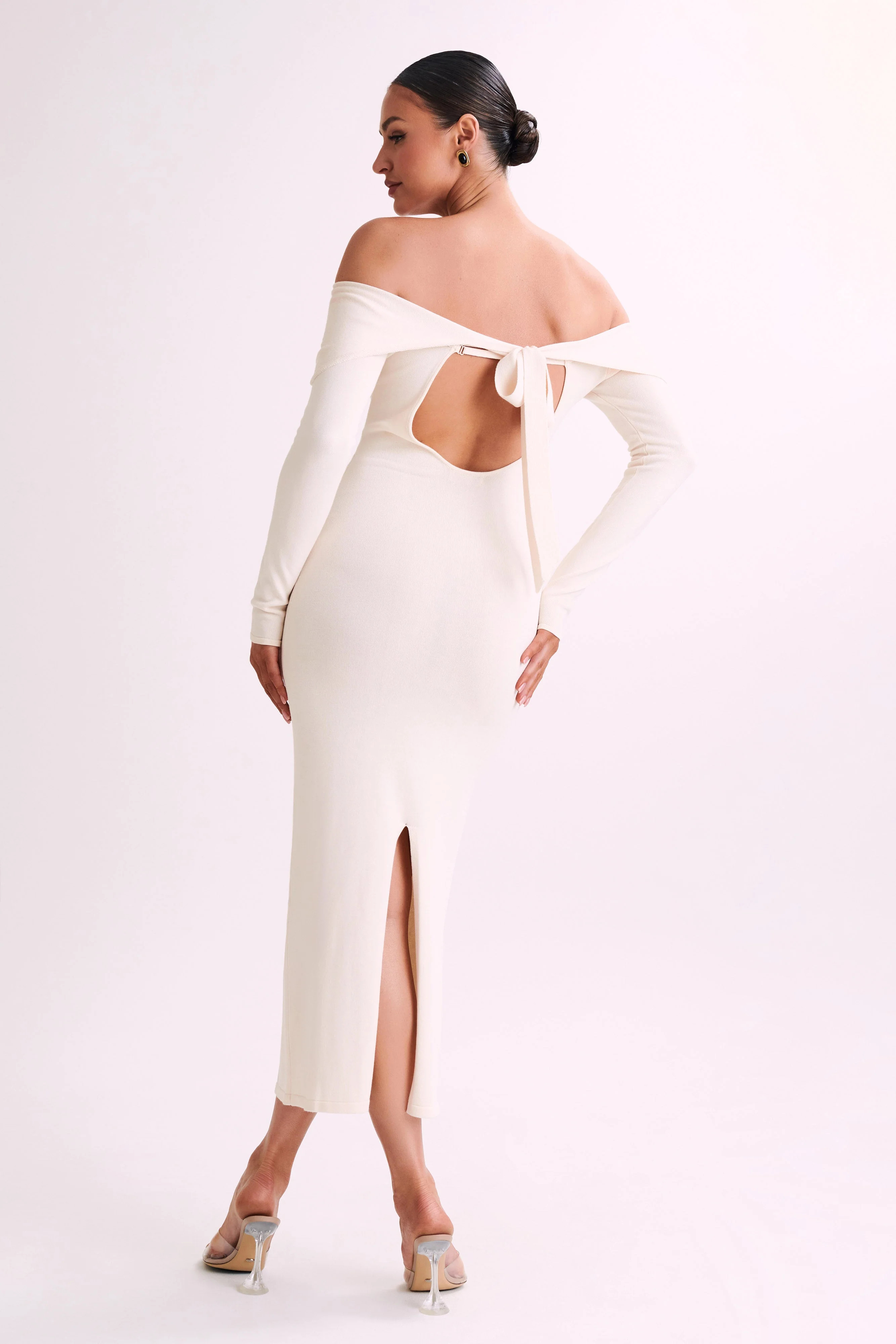 Odyssey Off Shoulder Knit Maxi Dress - Ivory | MESHKI US