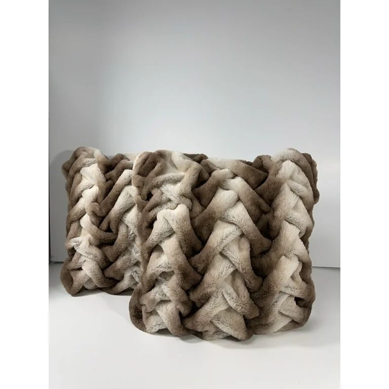 Sofia Home Braided Set of Two Faux Fur 18" x 18" Ombre Tan Decorative Pillows by Sofia Vergara | Walmart (US)