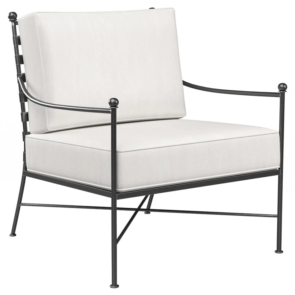 Sunset West Provence French White Canvas Cushion Metal Outdoor Club Arm Chair | Kathy Kuo Home