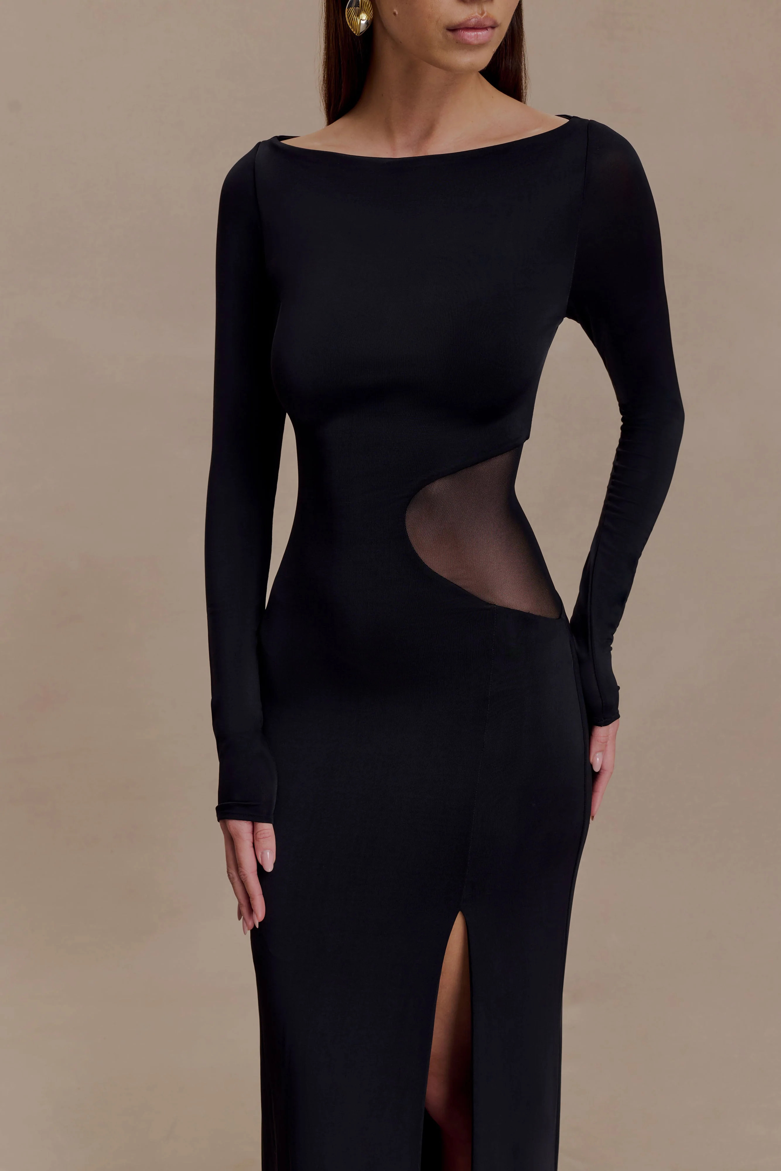 Megan Slinky And Mesh Maxi Dress - Black | MESHKI US