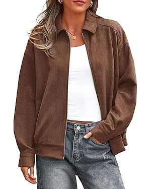 PRETTYGARDEN Faux Suede Bomber Jacket Women Fall Fashion 2025 Casual Zip Up Oversized Trendy Wint... | Amazon (US)