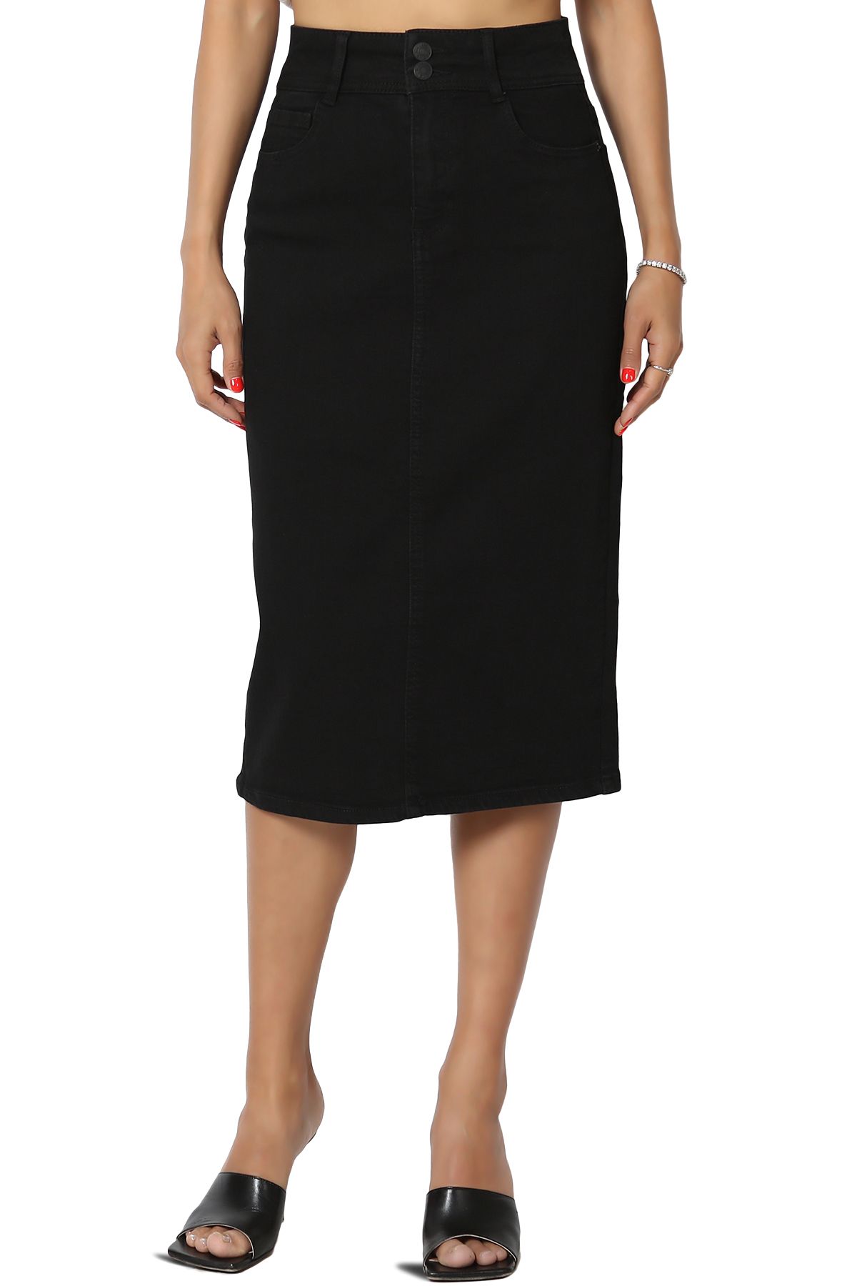 TheMogan Women's S~3X Classic High Waist Below Knee Length Slim Pencil Midi Denim Skirt | Walmart (US)