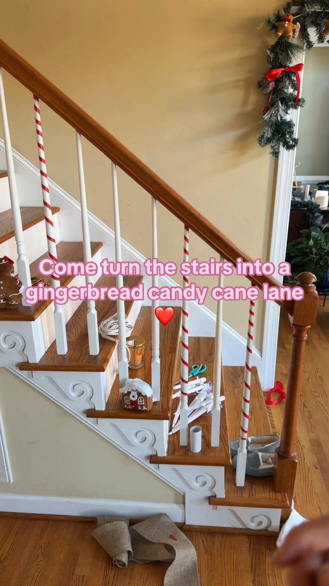 My favorite D.I.Y Christmas yet! Turn the spindles into candy canes ❤️🍬❤️❄️ Floor tape so it doesn’t remove the paint! 🤞🏻hopefully! 

#diychristmas #christmasdecorating #christmasdecorations

#LTKSeasonal #LTKHoliday #LTKdayinmylife