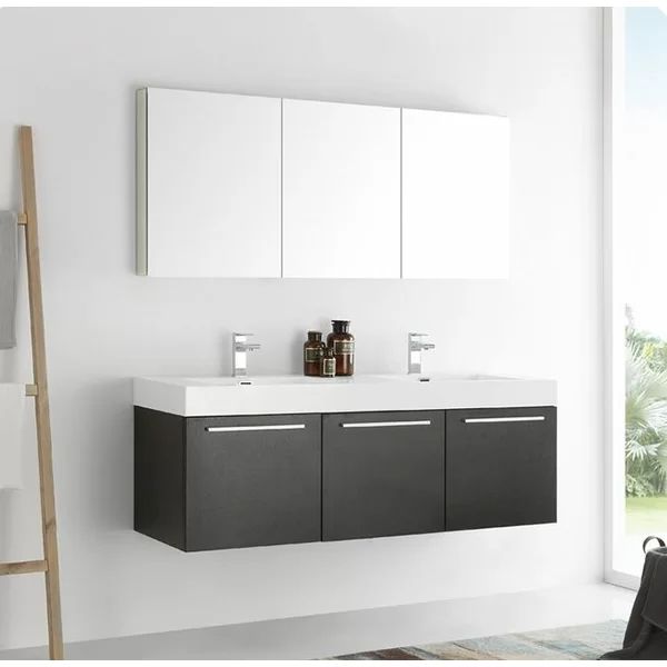 Senza 60" Vista Double Wall Mounted Modern Bathroom Vanity Set with Mirror | Wayfair North America