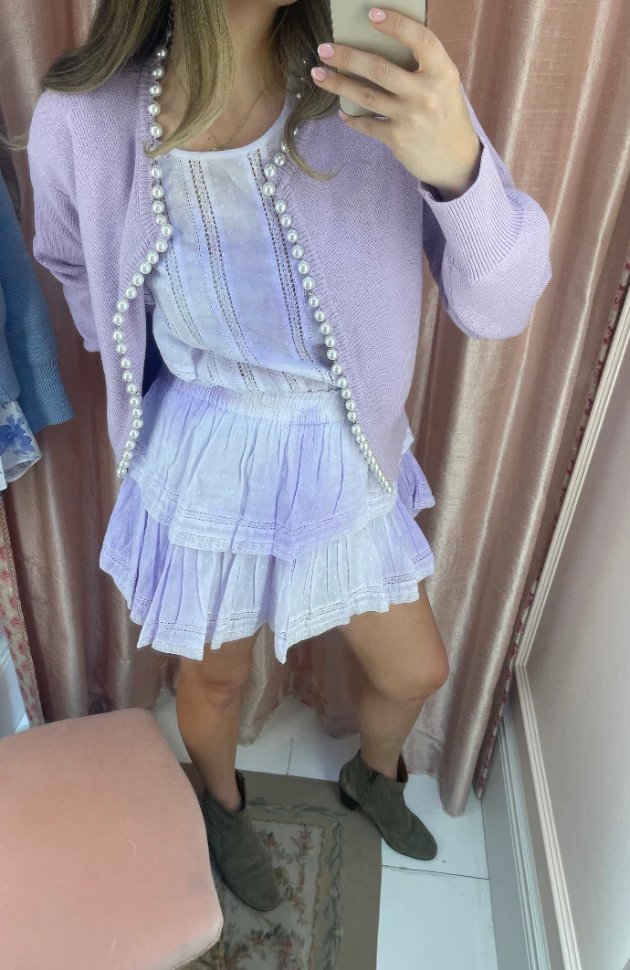 Charlotte pearl trim cardigan in Lilac | Self-same