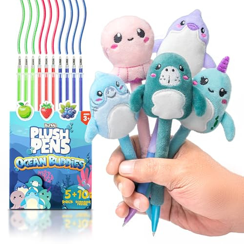 BUNMO Stocking Stuffers for Girls - Plush Pens 5 Pack - 10 Scented & Glittery Refills - Stocking Stuffers for Kids Teens Tweens - Fun Pens for Kids - Stuffed Animals for Girls Kawaii Stationery | Amazon (US)