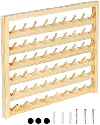 HAITRAL 54-Spool Sewing Thread Rack, Wall-Mounted Sewing Thread Holder with Hanging Hooks, Wooden... | Amazon (US)