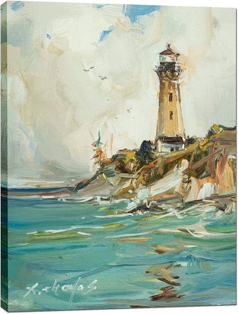 Bathroom Wall Decor Ocean Lighthouse Canvas Wall Art Print, Coastal Lighthouse Pictures Artwork f... | Amazon (US)