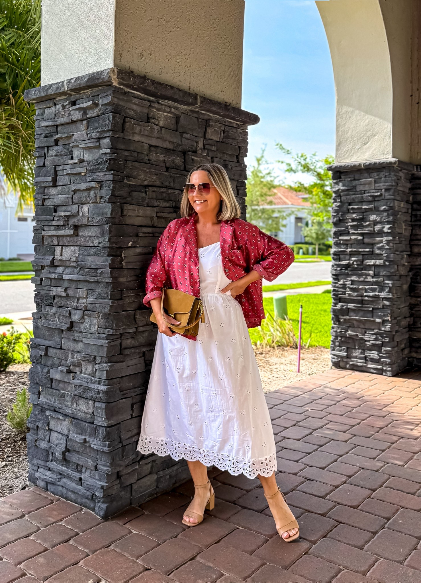 The perfect white eyelet summer dress.
Easy to dress up or down.
Satin shirt/jacket, heels and a suede bag.


#LTKSummerEdit #LTKFindsUnder50 #LTKSaleAlert