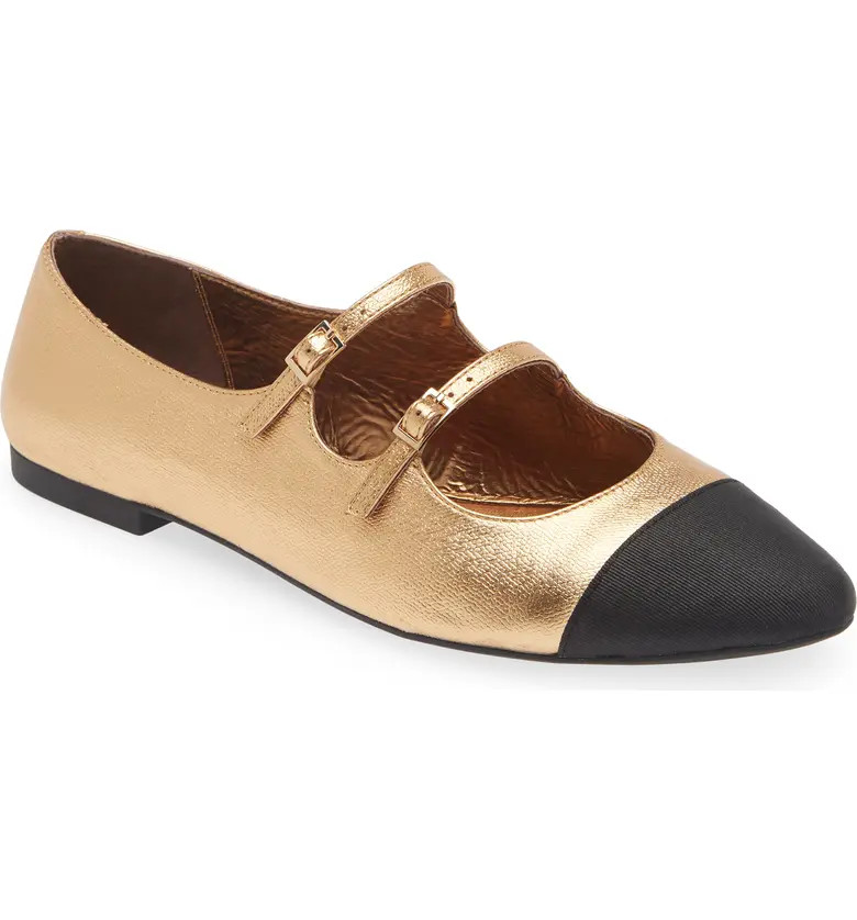 Satine Double Strap Metallic Mary Jane Flat (Women) | Nordstrom