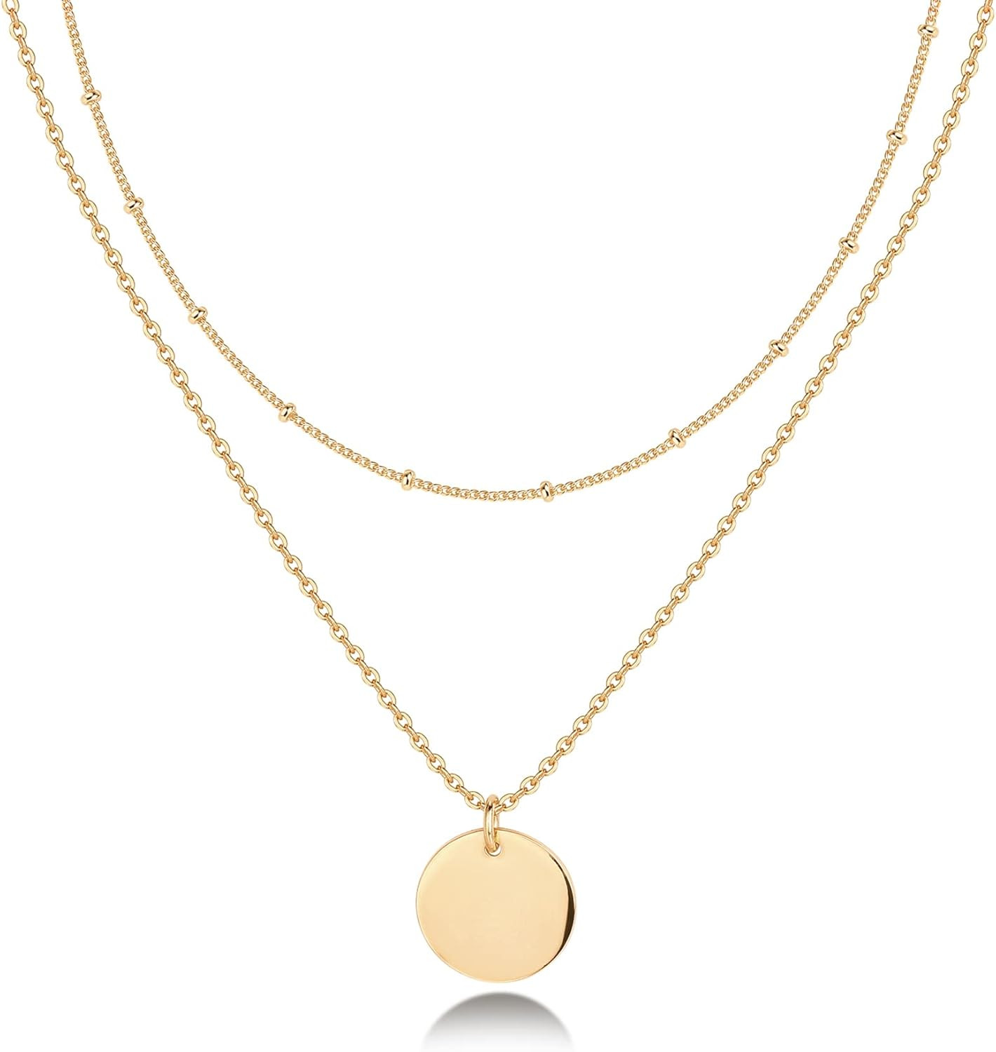 PAVOI 14K Gold Plated Layered Coin Pendant Necklace | Layering Necklaces for Women | Dainty Minim... | Amazon (US)