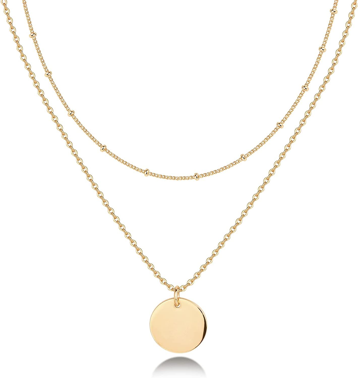 PAVOI 14K Gold Plated Layered Coin Pendant Necklace | Layering Necklaces for Women | Dainty Minim... | Amazon (US)