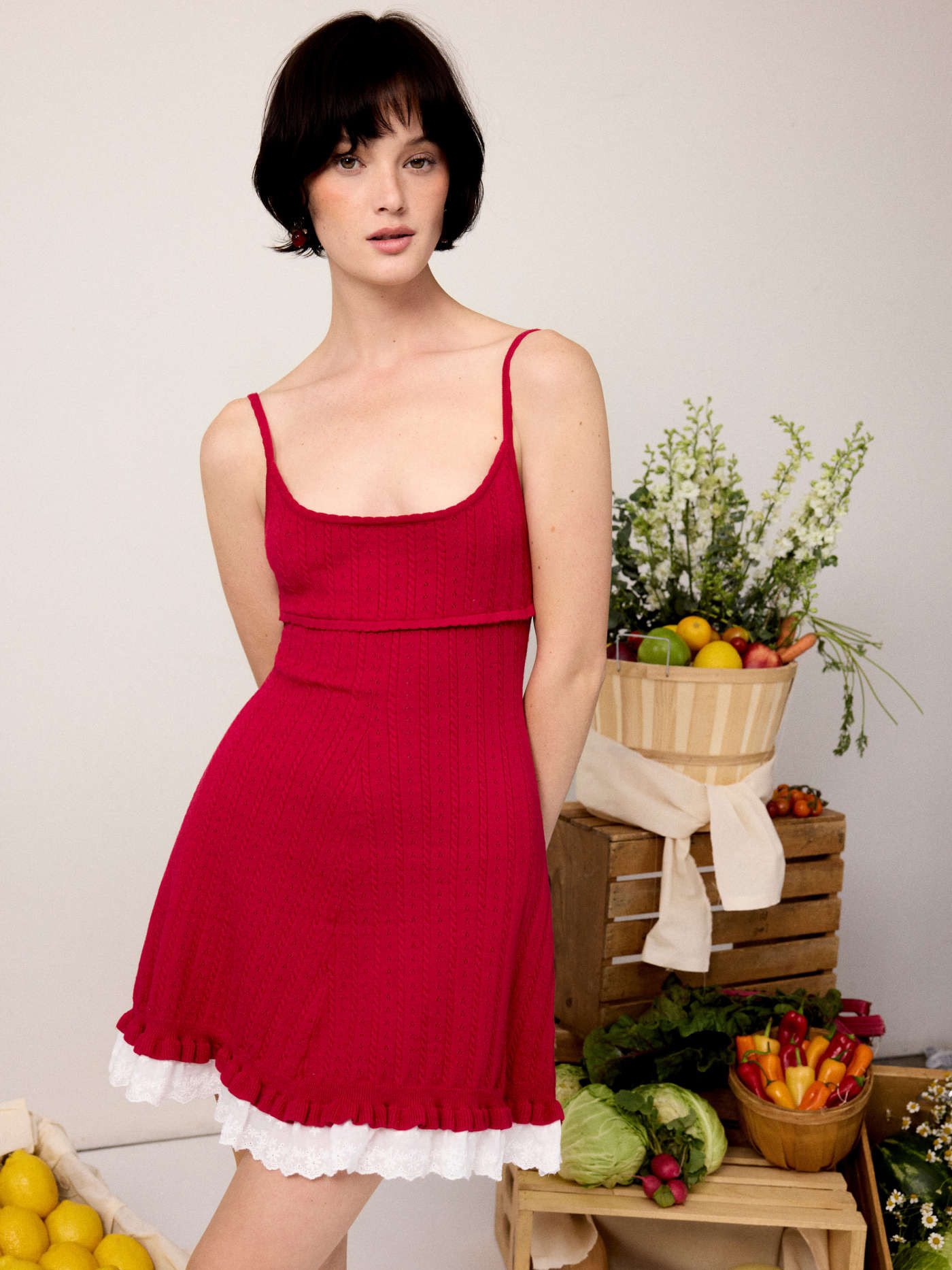 Knit Pointelle Ruffled Hem A-line Mini Dress | Cider