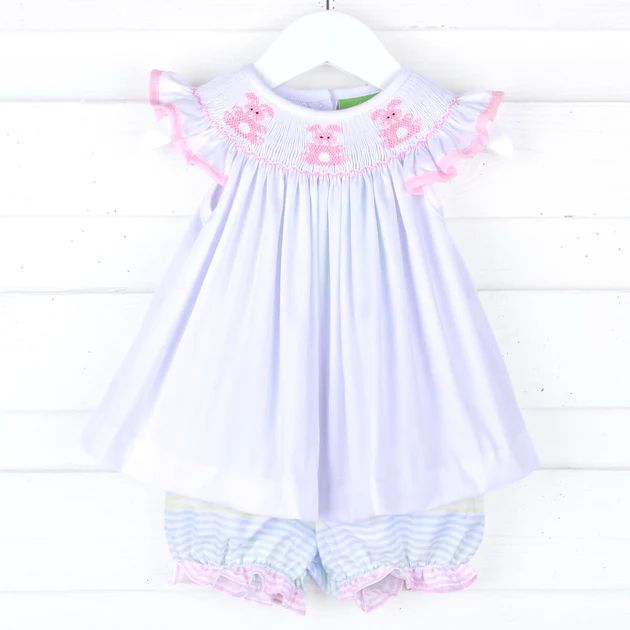 Adorable Bunny White Smocked Bloomer Set | Classic Whimsy