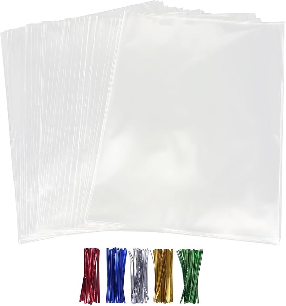 50Pcs Cellophane Bags, Cello Cellophane Treat Bags 8x10 Plastic Gift Bags for Packaging Cookies, ... | Amazon (US)