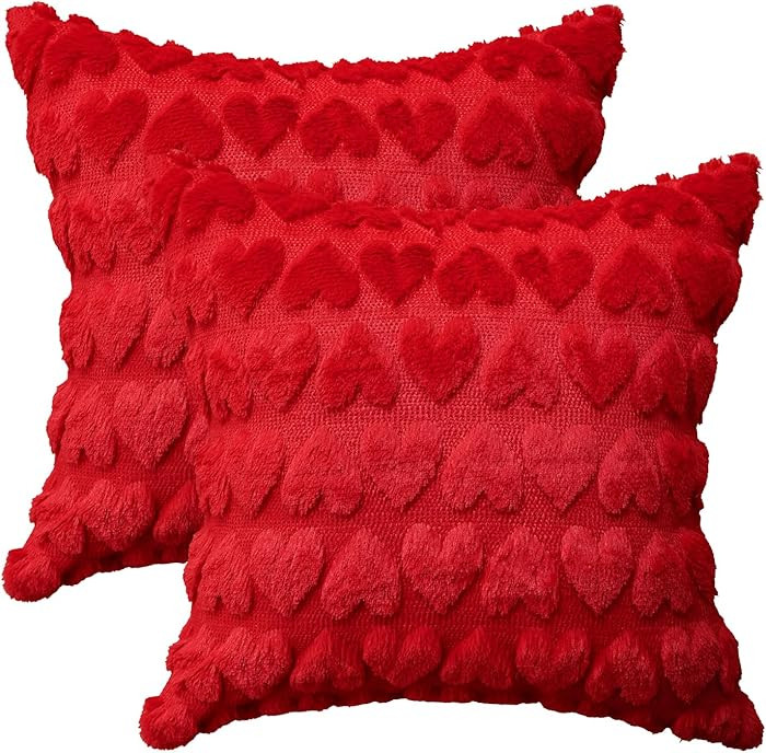 AVOIN colorlife Valentine's Day Love Heart Throw Pillow Cover Set of 2, 18 x 18 Inch Red Soft Plu... | Amazon (US)