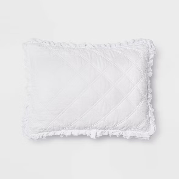 Vintage Washed Ruffle Quilted Pillow Sham - Threshold™ | Target