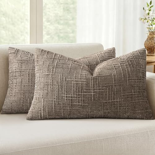 MIULEE Textured Throw Pillow Covers Thick Chenille Decorative Pillows Taupe Grey 12x20 Inch Set of 2 Modern Boho Farmhouse Home Decor Neutral Cushion Covers for Couch Sofa Living Room Bedroom | Amazon (US)