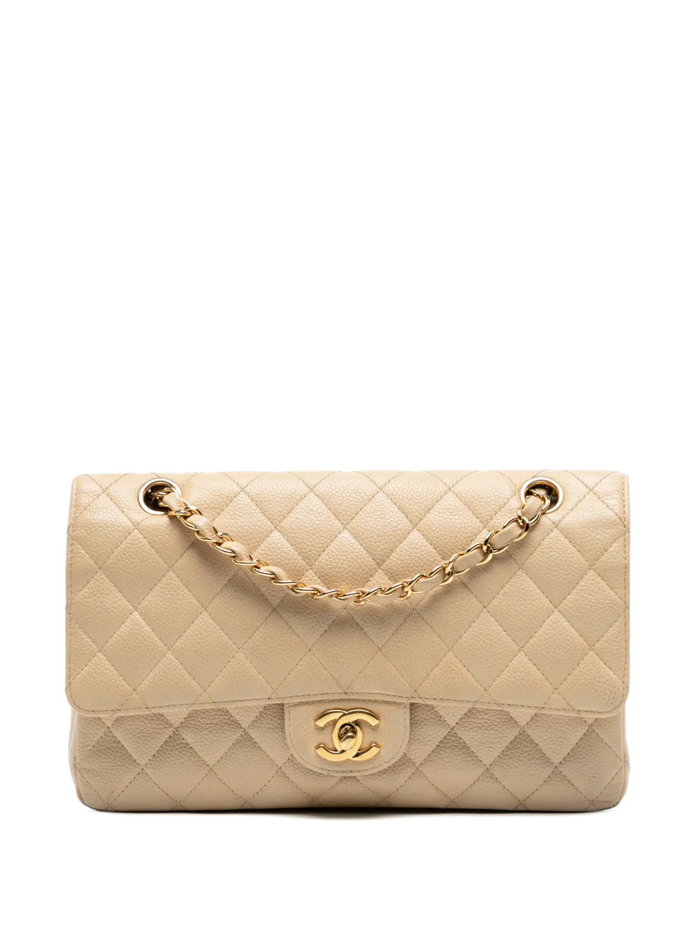 CHANEL Pre-Owned 2009-2010 Medium Classic Caviar Double Flap Shoulder Bag | Brown | FARFETCH UK | Farfetch Global