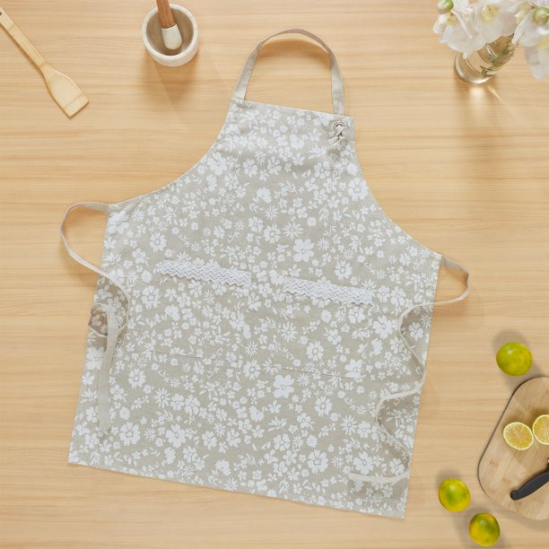 My Texas House Cotton/Linen 30" x 54" Floral Lace Apron, Linen | Walmart (US)