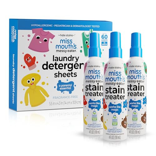 Miss Mouth’s Messy Eater Stain Treater Stain & Suds Duo Pack - 3 Pack Spray and 30 Pack Detergent Sheet bundle - Newborn & Baby Essentials - Food, Grease, Coffee Off Laundry, Underwear, Fabric | Amazon (US)