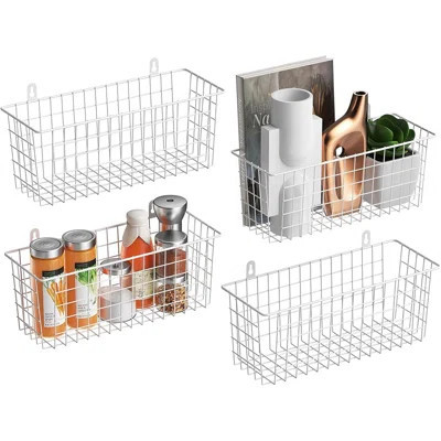 Wire Basket 4-Pack – White – Extra Large Hanging Wall Organizer, Wall-Mounted Storage Baskets, Rustic Farmhouse Shelves For Home, Kitchen, And Bathroo | Wayfair North America