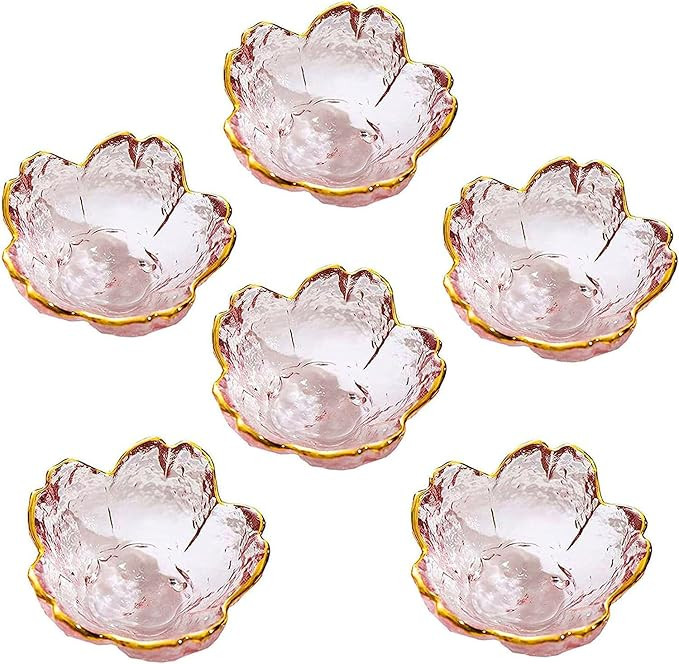Seasoning bowls with gold rim,6 pcs Pink Cherry Flower Crystal Glass Appetizer Plates dipping bow... | Amazon (US)