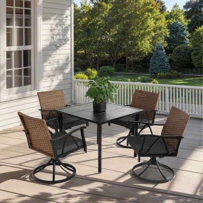 5 Piece Patio Dining Set For 4,Outdoor Wicker Furniture Set For Backyard Garden Deck Poolside With 4 Cushions Swivel Rocker Chairs,Steel Table Top, Re | Wayfair North America