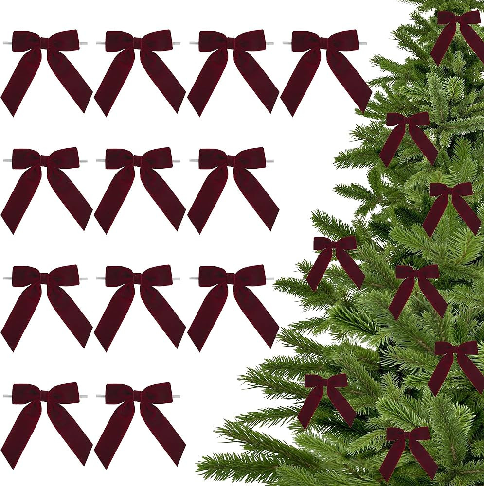 3.5" Burgundy Ribbon Pretied Bows Christmas Premade Bows, Dark Red Velvet Ribbon Bows with Twist ... | Amazon (US)