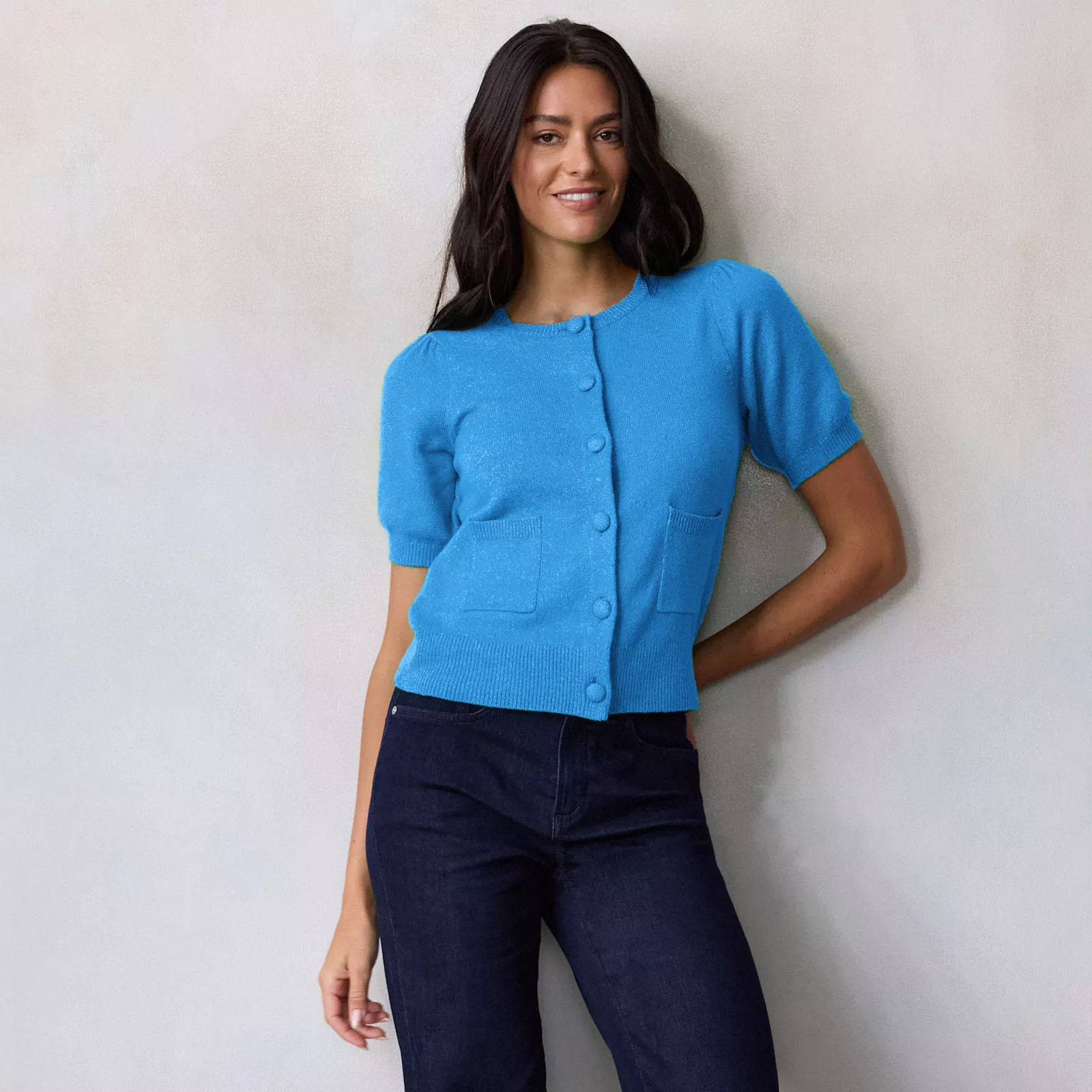 Women's LC Lauren Conrad Short Sleeve Cardigan, Size: XS, Brisk Peri | Kohl's