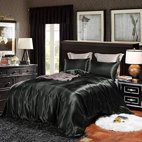 EastElegant Silk Like Duvet Cover Set 3 Pieces Bedding Set Duvet Cover and Pillow Shams Black Que... | Amazon (US)