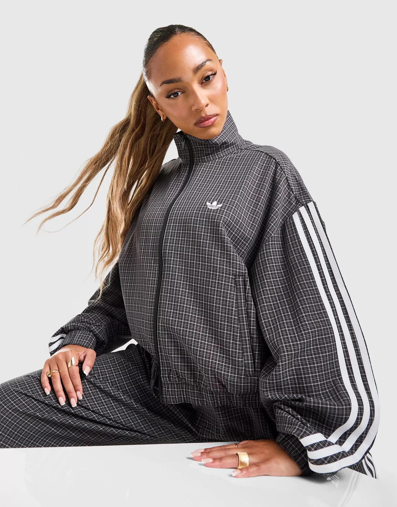 Black adidas Originals 3-Stripes Checks Tartan Track Top - JD Sports UK | JD Sports (UK)