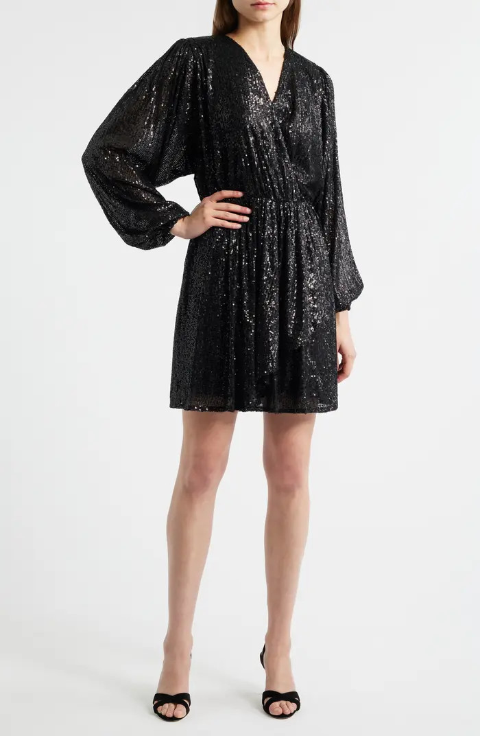 Dillio Sequin Mesh Long Sleeve Cocktail Dress | Nordstrom